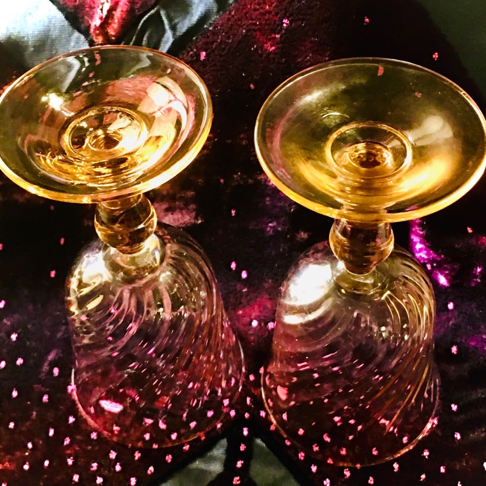 SOLD!⛔️VINTAGE 2 PINK SWIRL ROSALINE LIQUEUR GLASSES 🇫🇷 - Picture 5 of 8